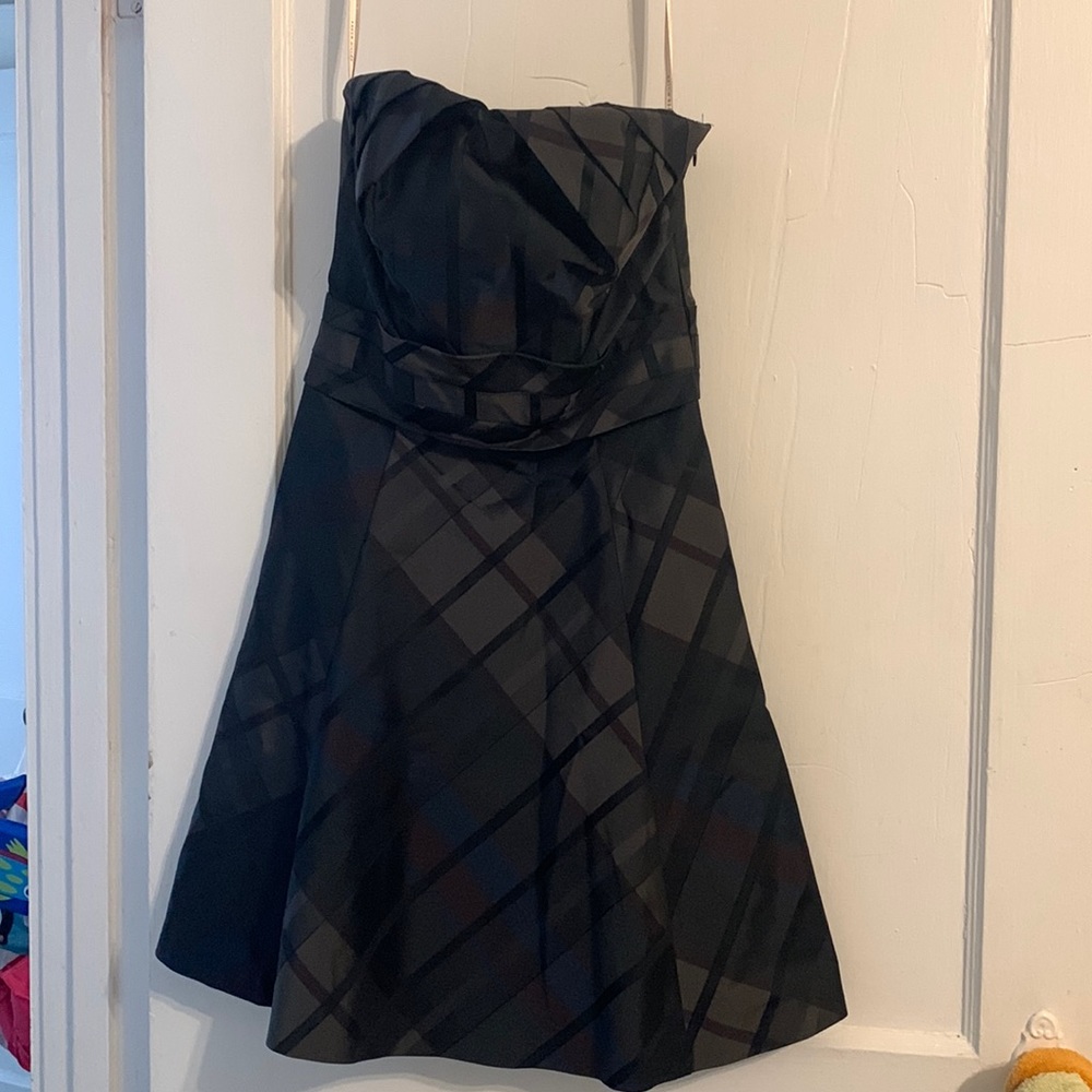 Karen Mullen strapless tartan dress